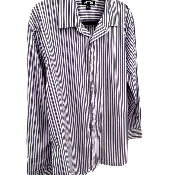 Apt. 9 Mens Purple & White Striped Button-Down Shirt Size L Cotton - Picture 2 of 11